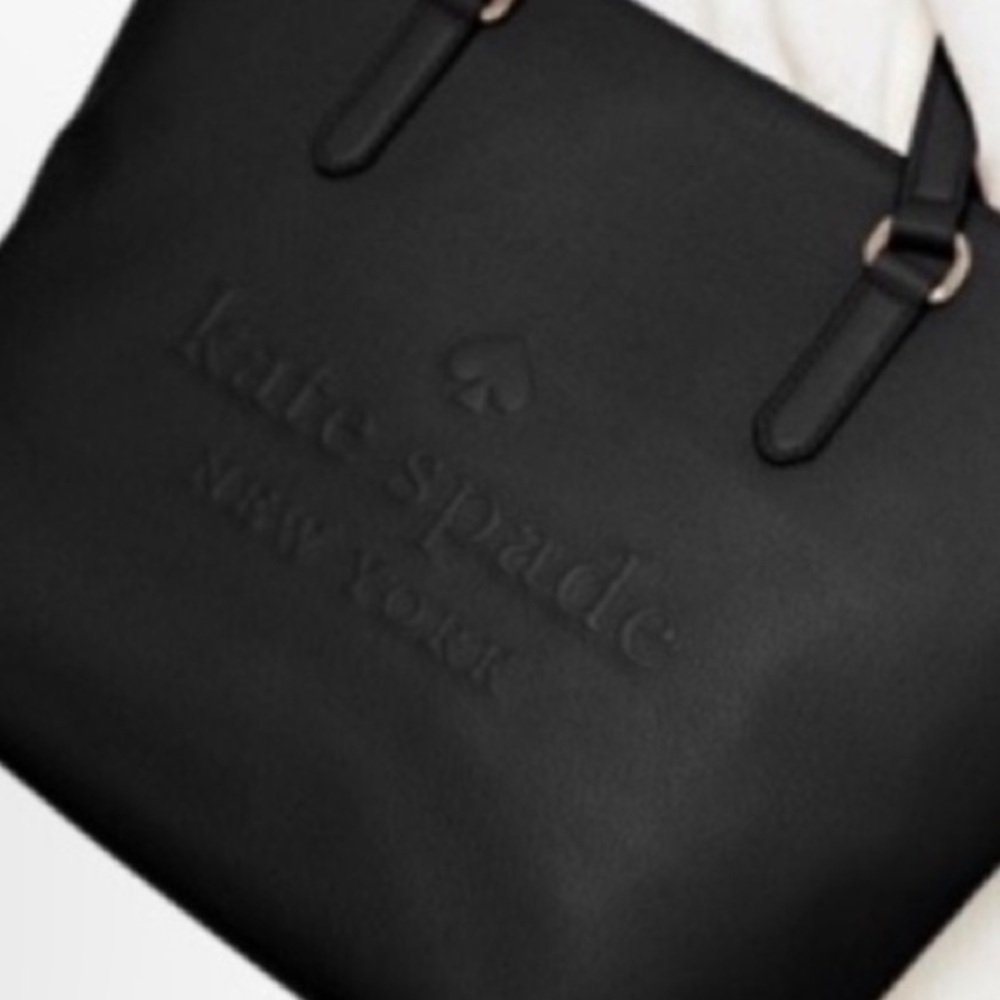 Kate Spade Larchmont Avenue Logo Black Leather Tote Bag clutch sold in closet